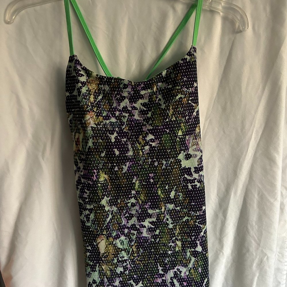 Lululemon Green Patterned Workout Tank with Built-in-Bra